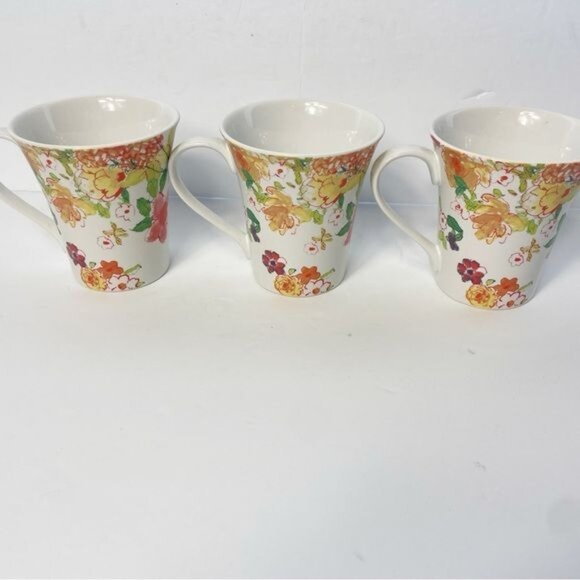 Set Of 3 222 Fifth Fleuriete Latte Mugs 14 Oz Fine China Floral Coffee Tea Cups - Picture 5 of 8